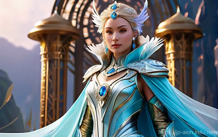 아이온 유료 서비스 비교 - **A highly detailed and stylized portrait of a female Daeva from AION, showcasing an intricate, cust...