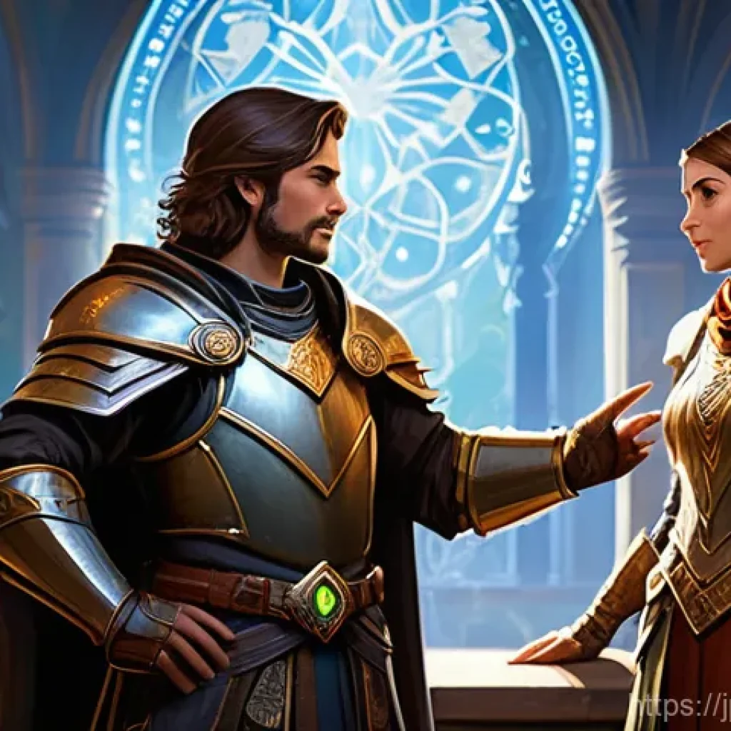 아이온 직업 변경 가이드 - **Prompt 1: Adventurers Discussing New Game Updates** "An intricate, highly detailed fantasy ill...