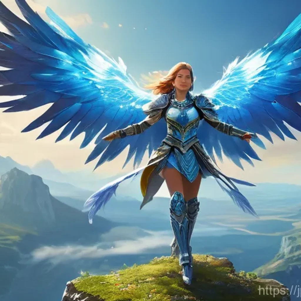 아이온 신규 유저 이벤트 - **Prompt:** A vibrant, epic fantasy illustration depicting a female "AION" player, embodying the spi...