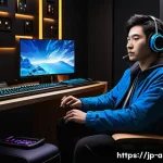 아이온 프리미엄 가입 방법 - A sleek, modern Japanese-style gaming room scene featuring a young adult male gamer sitting comforta...