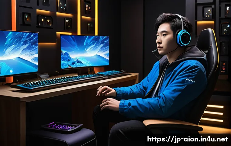 아이온 프리미엄 가입 방법 - A sleek, modern Japanese-style gaming room scene featuring a young adult male gamer sitting comforta...