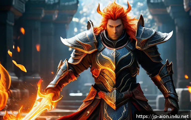 아이온 DPS 순위 - A dynamic battle scene featuring a high-DPS fantasy character known as the "Firebringer," clad in de...